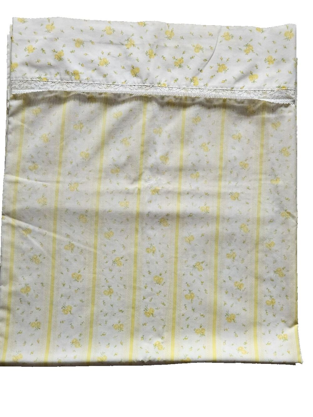JCPenney Fashion Manor Vintage Double Flat Sheet Yellow Flower Lace MCM